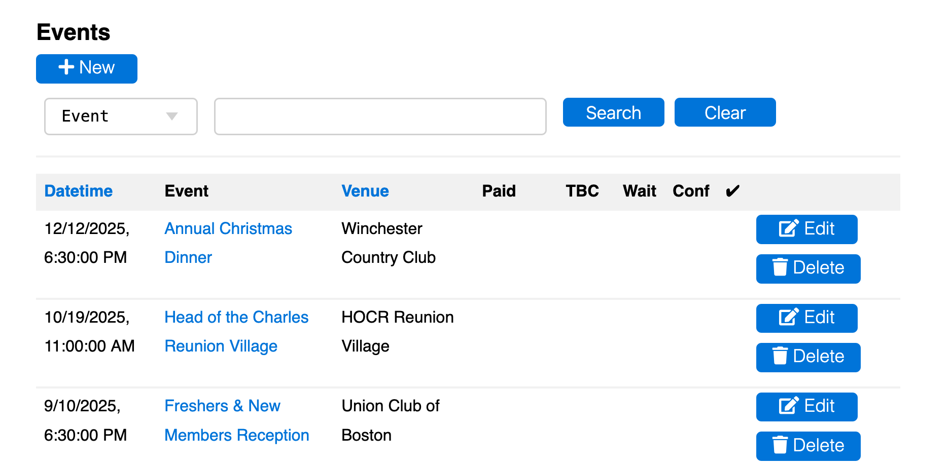 events grid